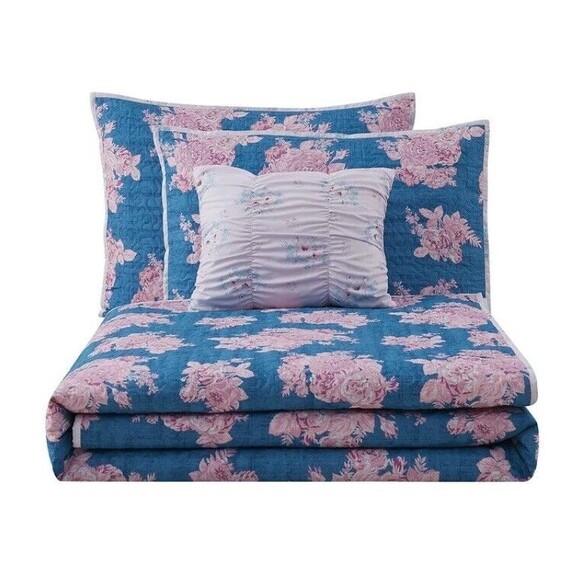 New Simply Shabby Chic Manor Floral Quilt Set, Full/Queen (4-Piece), Purple - Picture 3 of 5